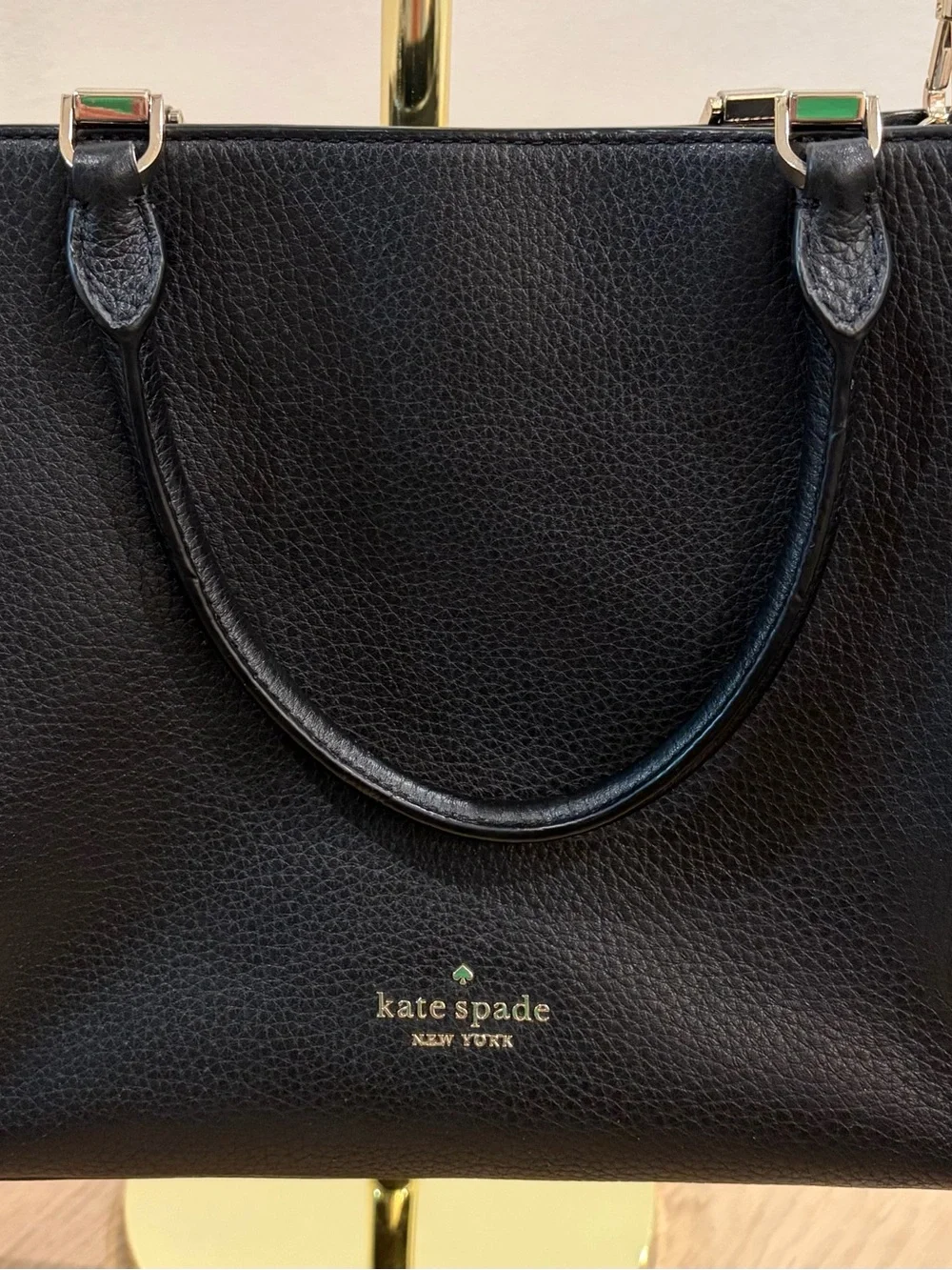 kate spade New York Black Leather pebbled Tote bag with cross body strap